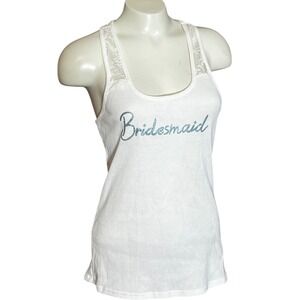 Betsy Johnson Bridesmaid White Lace Trim Ribbed Racerback Tank Top Juniors M